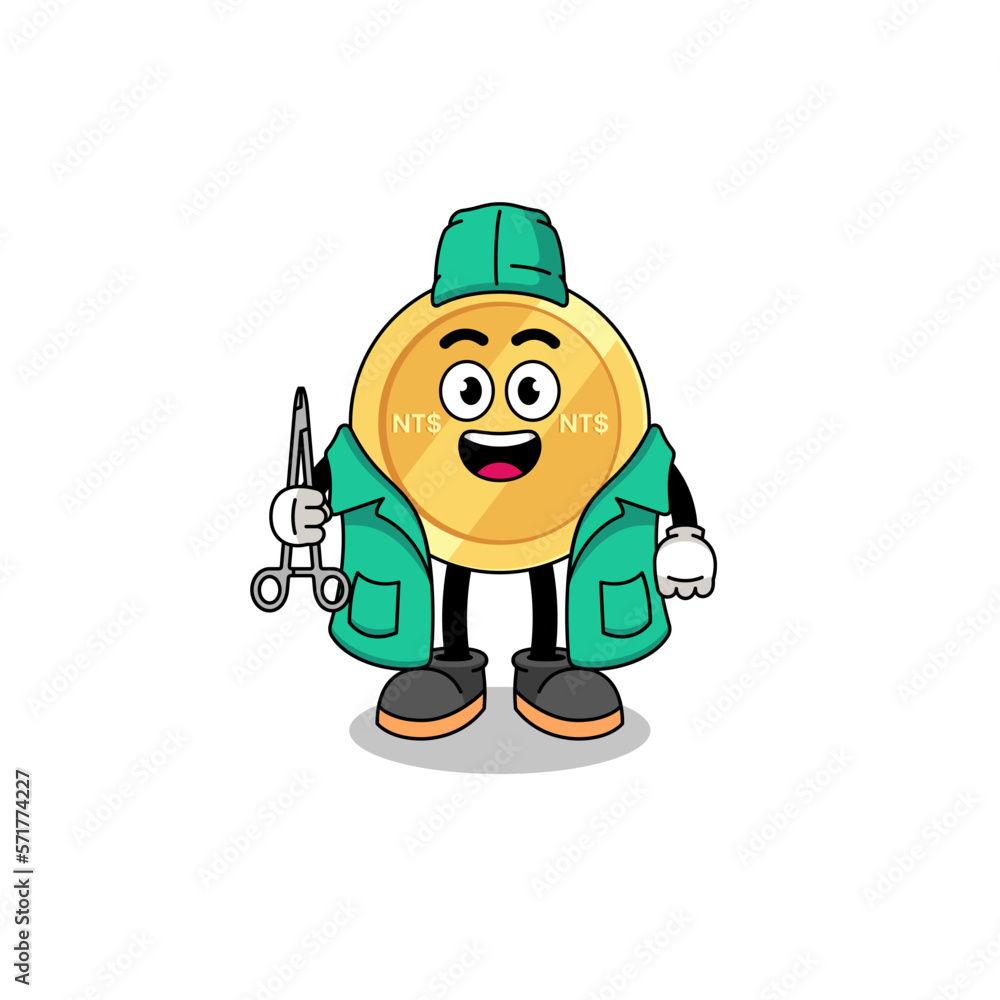 Illustration of new taiwan dollar mascot as a surgeon Illustration of new taiwan dollar mascot as a surgeon