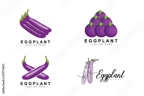 Eggplant Logo Design, Vegetables Illustration Purple Vegetable Plantation Vector, Product Brand Icon Template