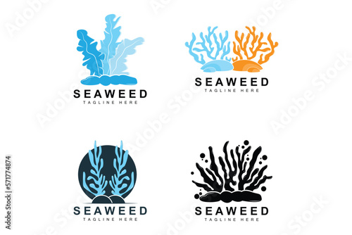 Seaweed Logo Design, Underwater Plant Illustration, Cosmetics And Food Ingredients