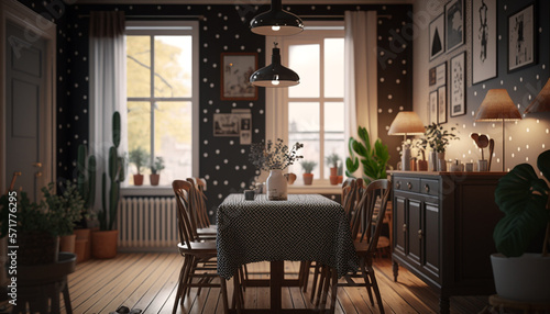 Polkadot dining room. Generative AI © Putrasatria