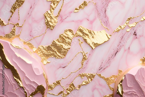 A swirl of pink gold marble abstract background, Liquid marble design abstract, light pink azure tones with glitter golden, Paint marble texture. Alcohol ink colors, Generative Ai.  
