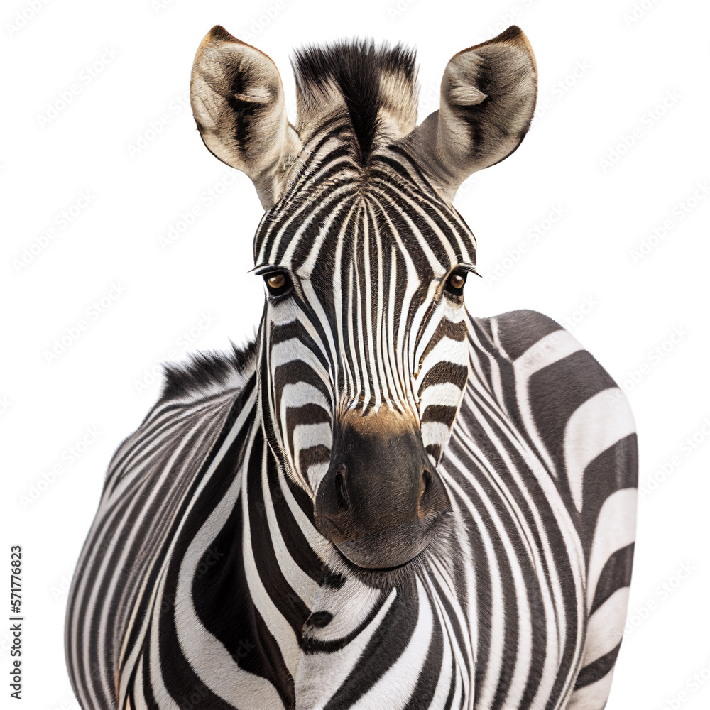 zebra face shot isolated on transparent background cutout - obrazy, fototapety, plakaty 