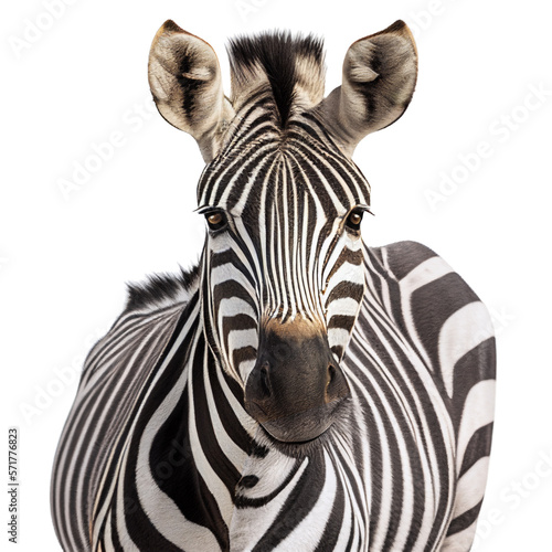 zebra face shot isolated on transparent background cutout photo