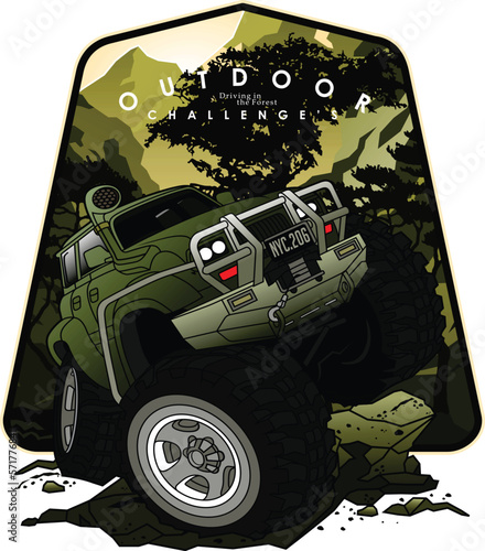 outdoor challenge, vector car illustration design graphic printing