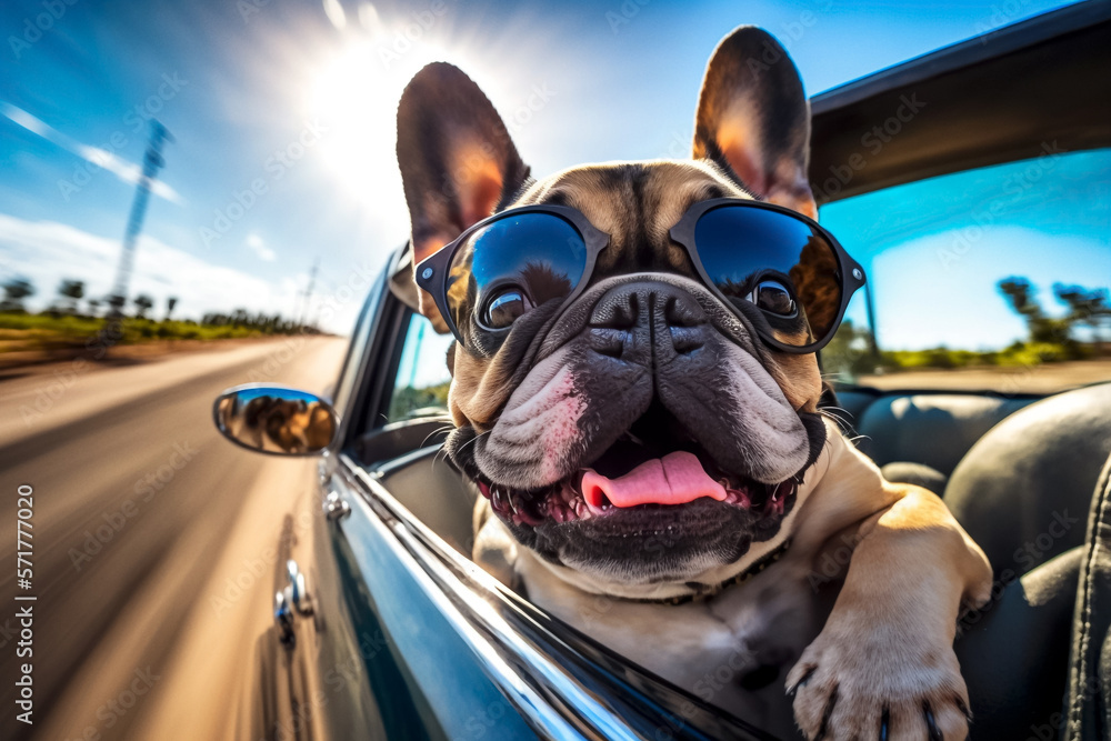 French bulldog arguing in sales car