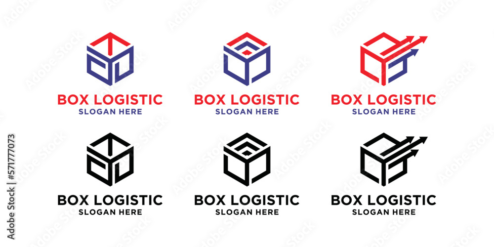 Delivery Box template with Arrow Logo. Colored and black line style with some variations Delivery Box template with Arrow Logo. Colored and black line style with some variations