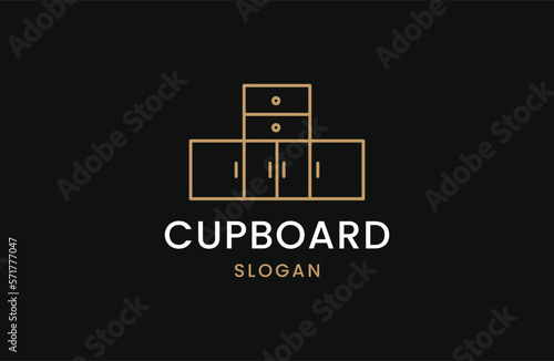 minimalist furniture logo cupboard vector illustration design, line art furniture logo