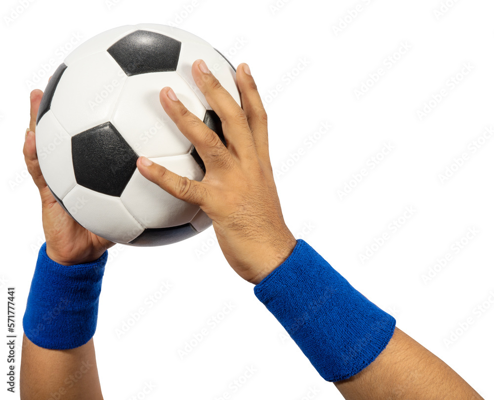 Football player about to throw a Football ball isolated on white