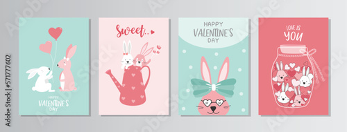 Valentine's day.February 14. Design with cute animal.love, couple, heart, valentine,Vector illustrations.