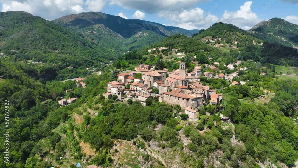 Aerial view of Antraigues sur Volane village in Ardeche, south of France Aerial view of Antraigues sur Volane village in Ardeche, south of France