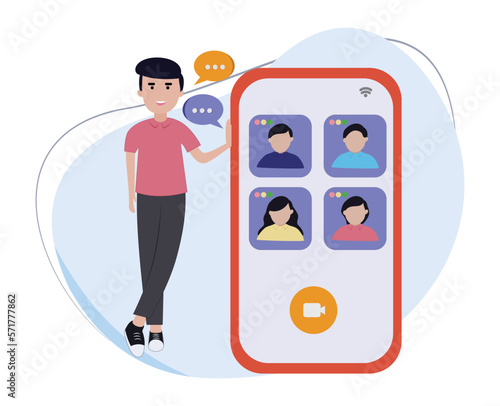 mobile group video calling. online meeting. businessman meeting online