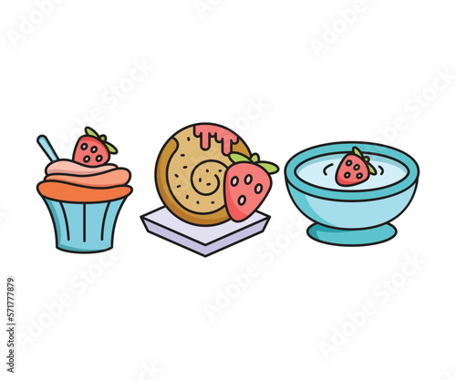 cake, pudding, ice cream and dessert icons set