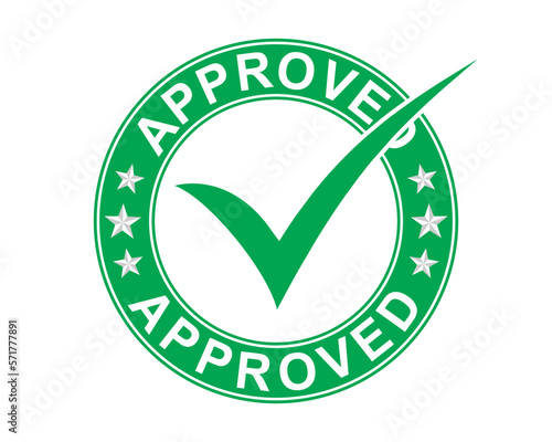 Approved sign with checkmark symbol icon label stamp green round design vector