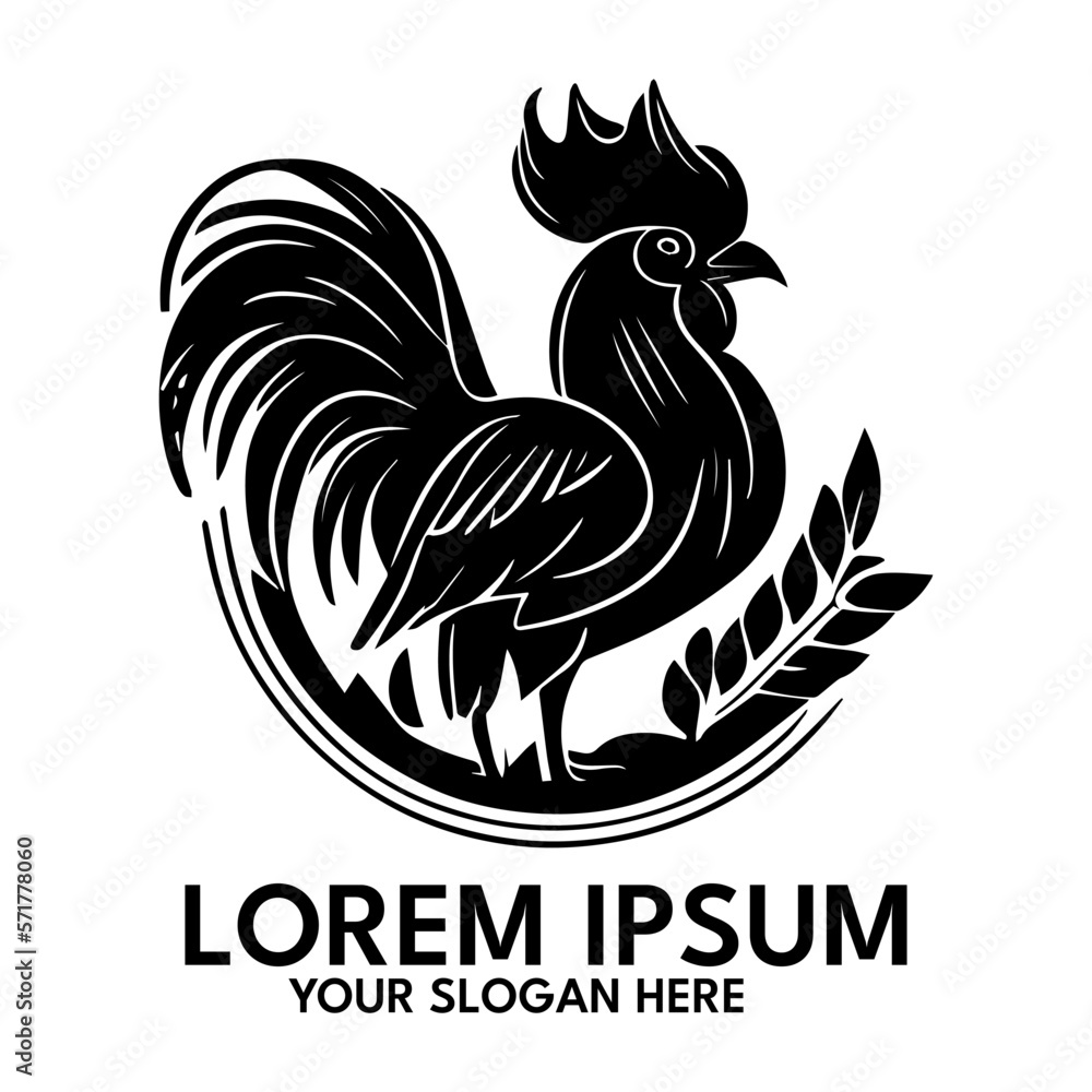 Fototapeta premium Rooster silhouette, logo style vector illustration