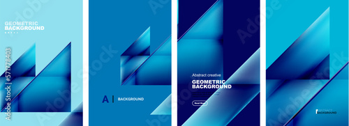 Set of abstract backgrounds - overlapping triangles with fluid gradients design. Collection of covers, templates, flyers, placards, brochures, banners