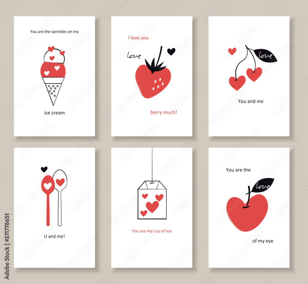 Set of 6 romantic cards. heart concept vector illustration. For greeting cards,posters,flyers, and banners etc. Set of 6 romantic cards. heart concept vector illustration. For greeting cards,posters,flyers, and banners etc.