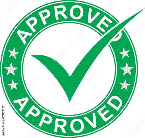 Approved sign with checkmark symbol icon label stamp green round design transparent background