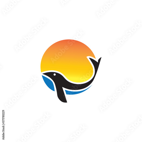 whale sunset logo design vector illustration