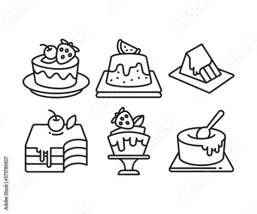 cake and dessert icons set line vector illustration