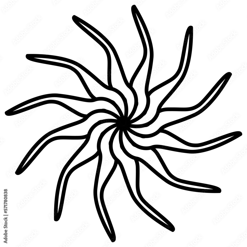 Sun or flower shape outline isolated on white. Circular shape with petals. Clipart.