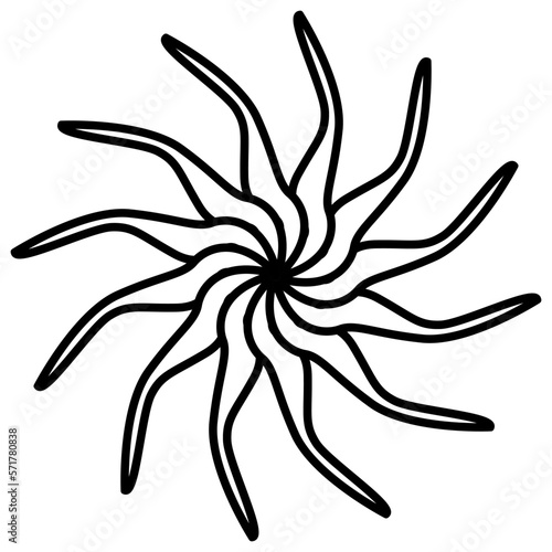 Sun or flower shape outline isolated on white. Circular shape with petals. Clipart.