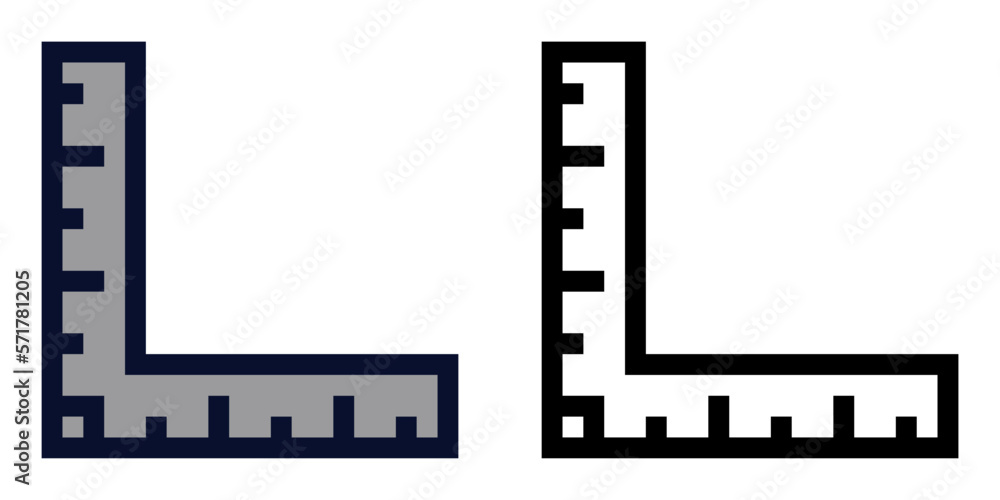 Ninety Degree Ruler. Angle Square Ruler.Color and Line Icons Ninety Degree Ruler. Angle Square Ruler.Color and Line Icons