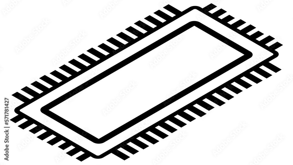 Silhouette of simple isometric schematic chip or component for microcircuits isolated on white background. Technical clipart. Vector. Silhouette of simple isometric schematic chip or component for microcircuits isolated on white background. Technical clipart. Vector.