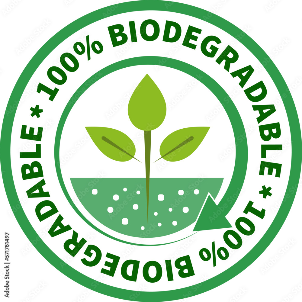 One hundred percent biodegradable product label. One hundred percent biodegradable product label.