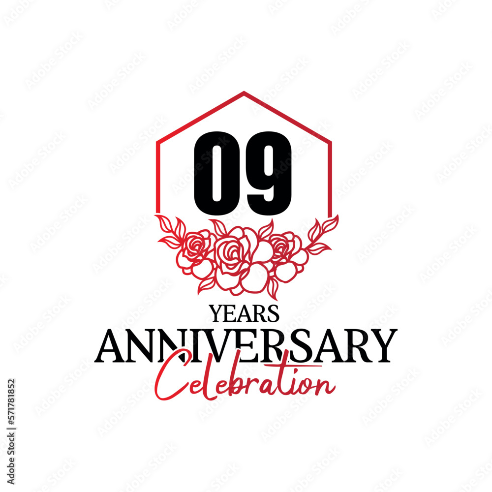 09 years anniversary logo  luxurious anniversary vector design celebration