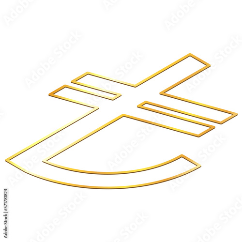Turkish lira TRY currency golden sign outline isometric top view isolated on white background. Currency by Central Bank of Turkey. Design element.