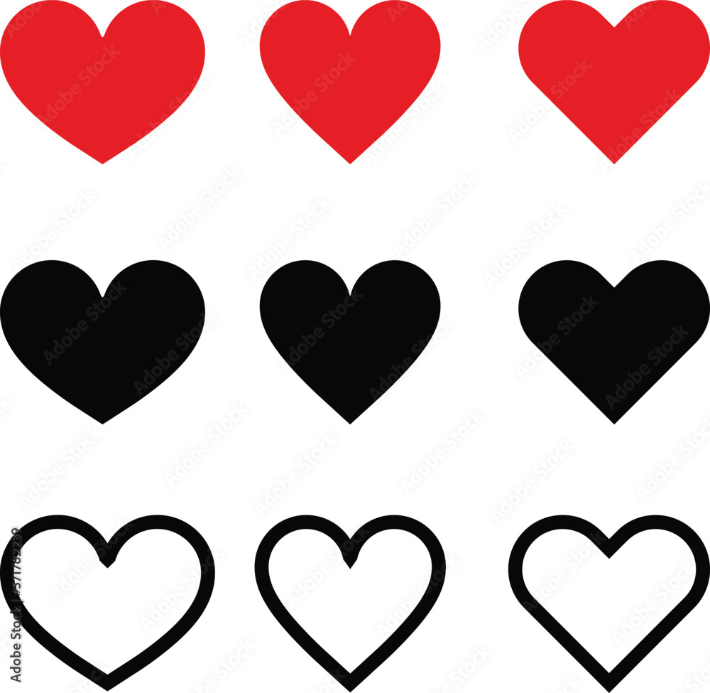 Set of hearts . Collection of heart illustrations, Love symbol icon set, love symbol vector.
