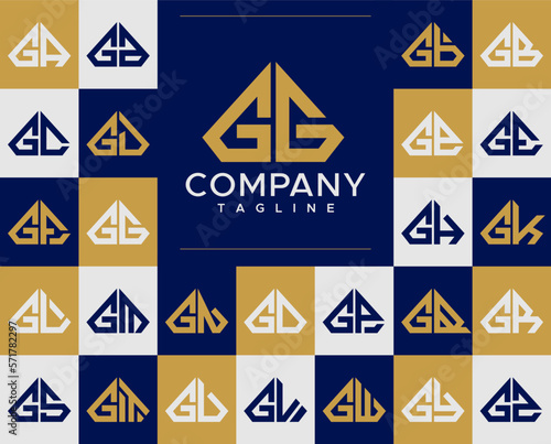 Luxury diamond jewelry initial letter GG G logo design set