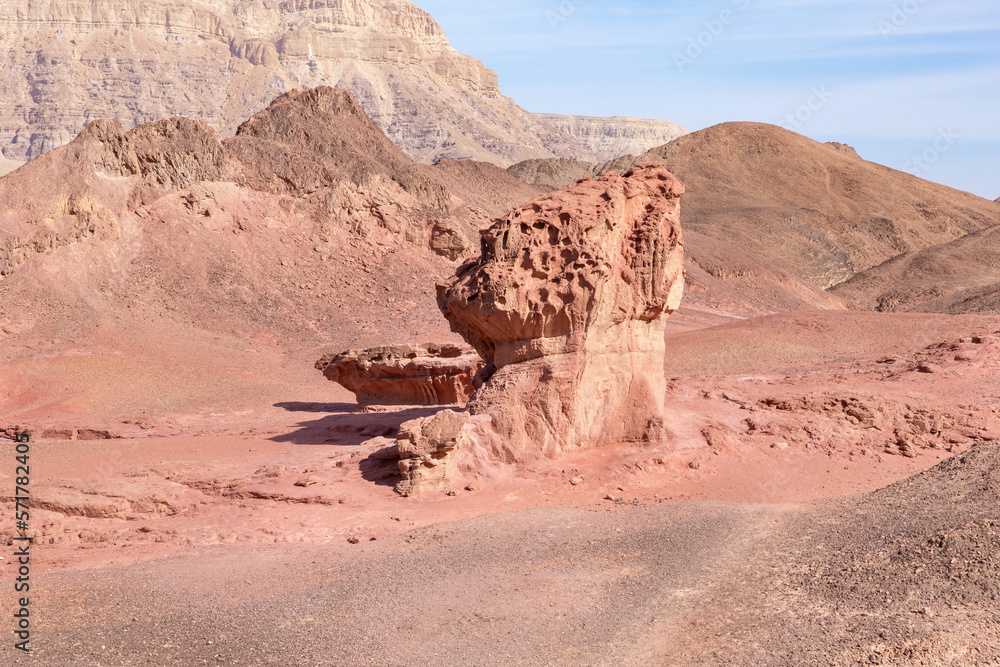 Naklejka premium Mushroom rock, a rock formed by the erosion of red sandstone in the national park Timna, near the city of Eilat, in southern Israel