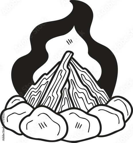 Hand Drawn fire pit for camping illustration in doodle style