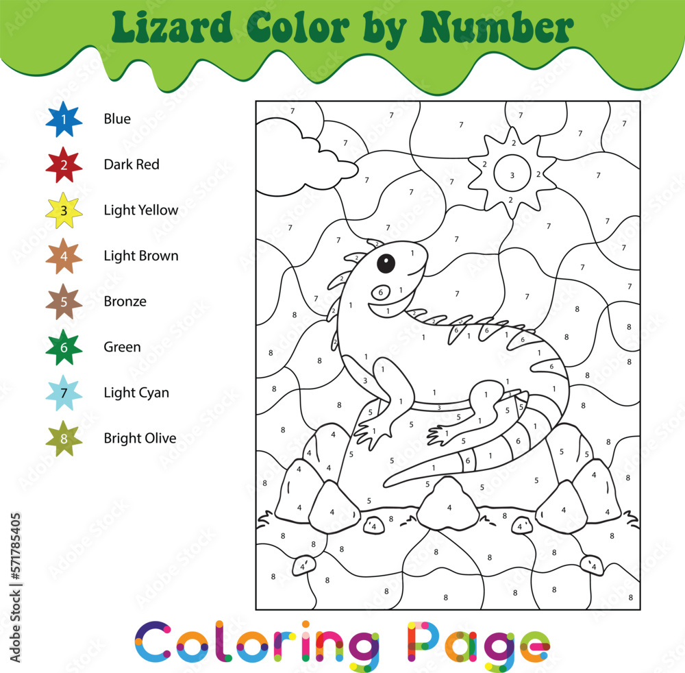 Lizard Color By Number Stock Vector | Adobe Stock