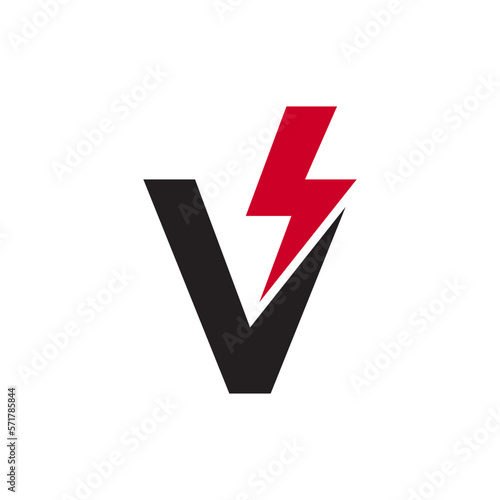 letter V logo lightning concept isolated on white background.