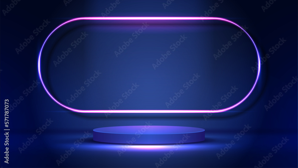 Podium or stand with line gradient neon in Sci-fi. abstract scene with pink and blue neon frame. vector rendering product display. futuristic minimal scene. vector design. Podium or stand with line gradient neon in Sci-fi. abstract scene with pink and blue neon frame. vector rendering product display. futuristic minimal scene. vector design.
