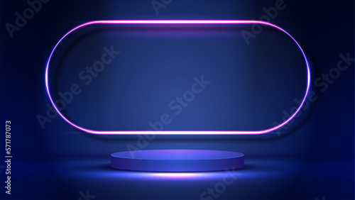 Podium or stand with line gradient neon in Sci-fi. abstract scene with pink and blue neon frame. vector rendering product display. futuristic minimal scene. vector design.