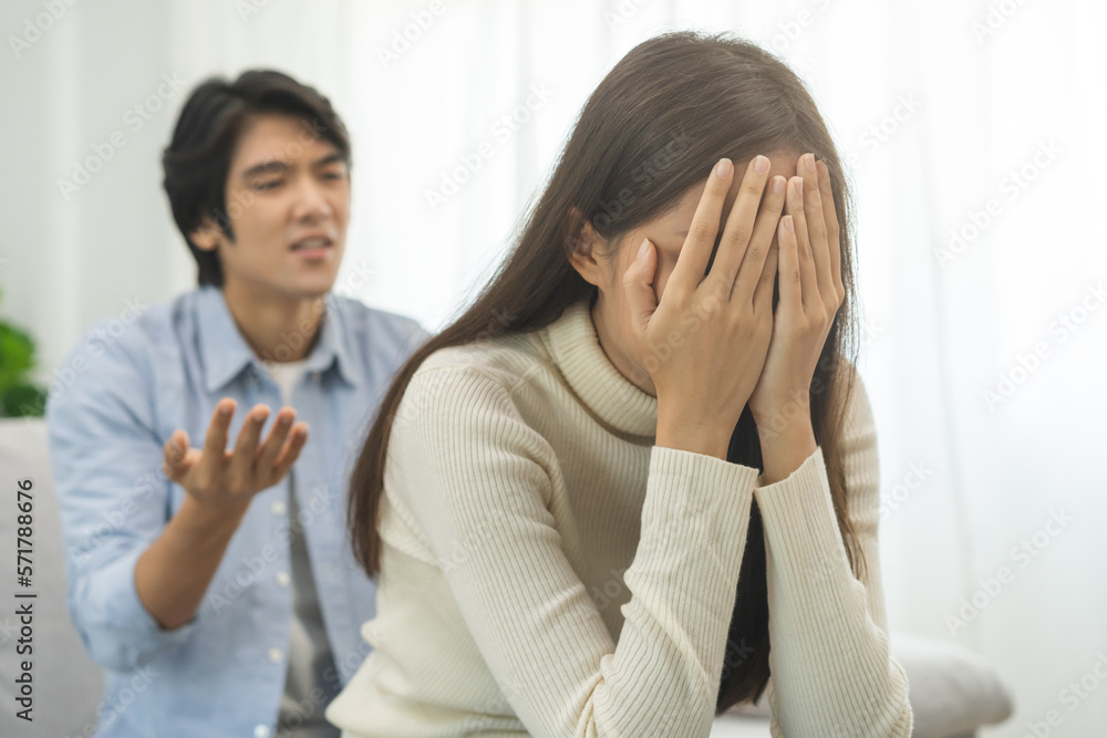 Breakup and depressed, asian young quarrel couple love fight relationship in trouble. Different people are emotion angry. Argue wife has expression, upset with husband. Problem of family people. Breakup and depressed, asian young quarrel couple love fight relationship in trouble. Different people are emotion angry. Argue wife has expression, upset with husband. Problem of family people.