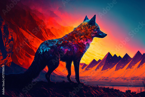 Colorful Wolf and Abstract Gradient Background  A Bright and Vivid Display Generated by AI
