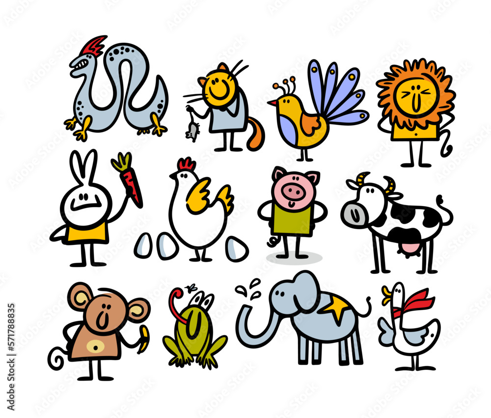 Big bundle set of cartoon cute wild animals and pets. Big bundle set of cartoon cute wild animals and pets.