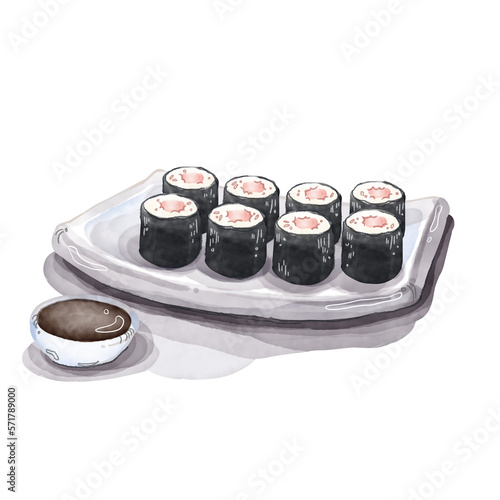 watercolor sushi roll