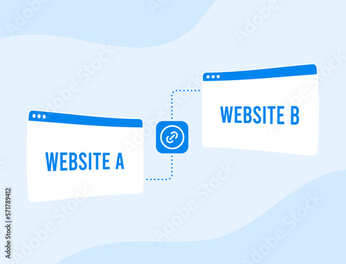 Backlinks concept - website links to another with anchor seo text link. Backlinks link building to improve positions in search engine ranking page. Digital marketing inbound website links concept photo