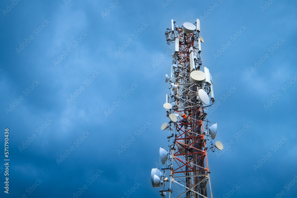 Telecommunication tower against cloudy blue sky. Copy space. Telecommunication tower against cloudy blue sky. Copy space.