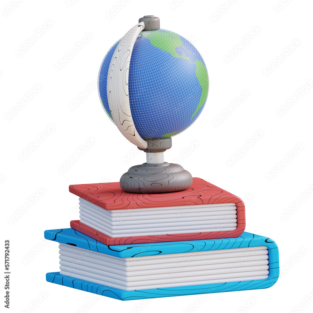 3D illustration of pile of books and globe 3D illustration of pile of books and globe