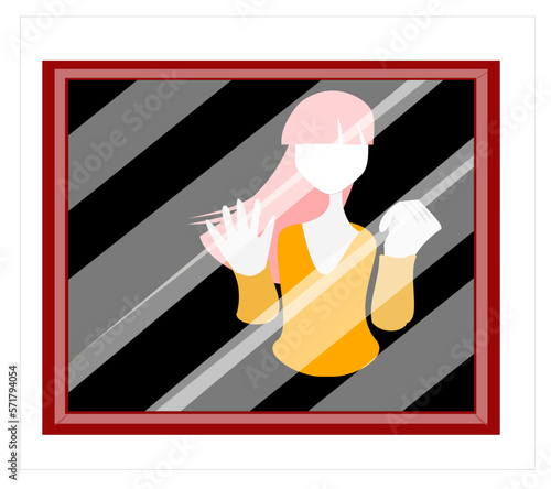 Illustration  female character love myself concept on isolate white background.Women are locked in the mirror.It means imprisonment, freedom, expression and identity.
woman Day.