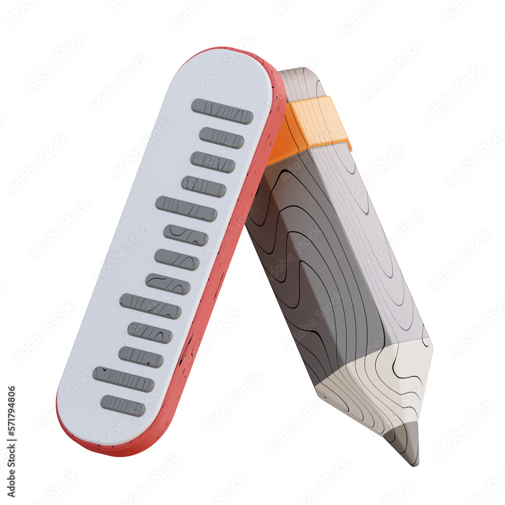 3D illustration of pencil and ruler 3D illustration of pencil and ruler