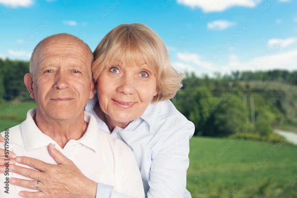 Mature old couple happy outdoors at farm Mature old couple happy outdoors at farm