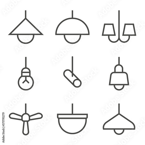 Set of Ceiling Decoration Outline Icon. Lamp, Light, Fan Bulb, and More Editable Stroke. Vector Eps 10