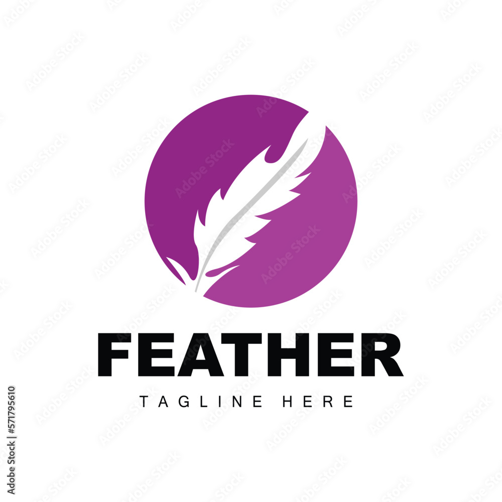 Feather Logo, Abstract Simple Feather Design, Wing Feather Vector, Pencil Stationery, Simple Icon